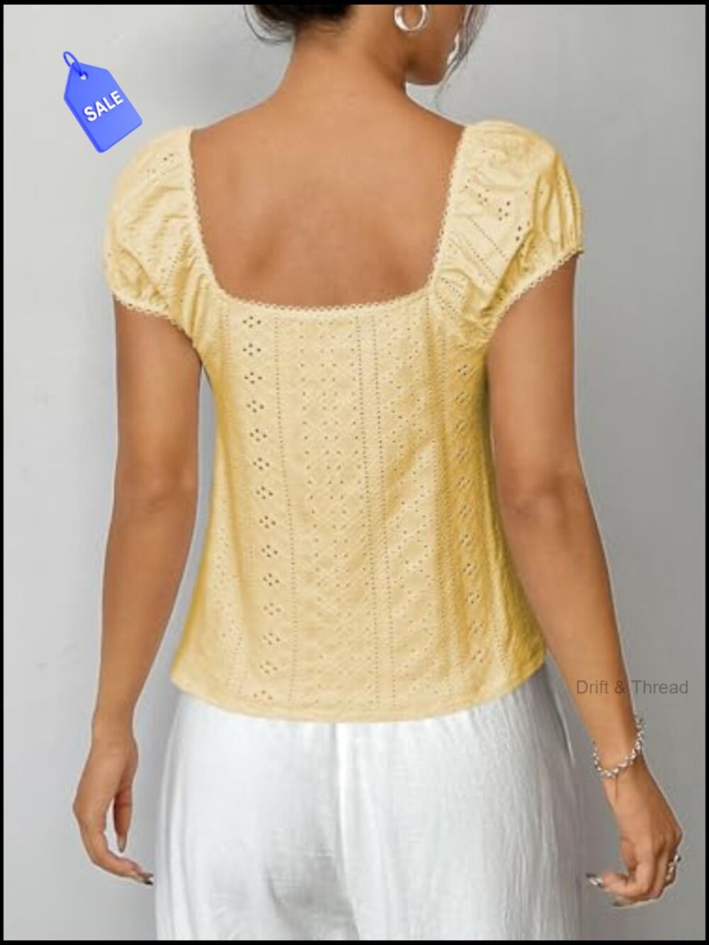 Women's Square Neck Short Sleeve Empire Waist Peplum Top T-Shirt Summer Blouse - Picture 5 of 6